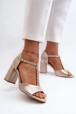 Sandały Na Obcasie Z Cyrkoniami Złote Aniya