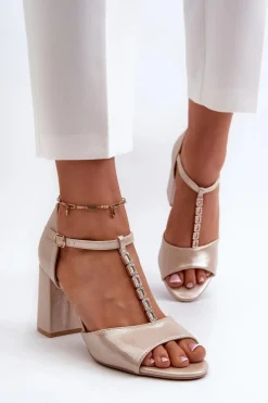 Sandały Na Obcasie Z Cyrkoniami Złote Aniya