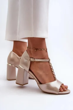 Sandały Na Obcasie Z Cyrkoniami Złote Aniya