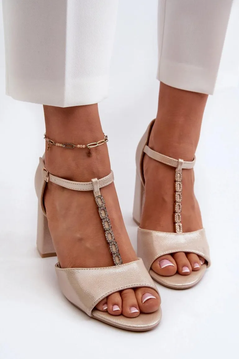 Sandały Na Obcasie Z Cyrkoniami Złote Aniya