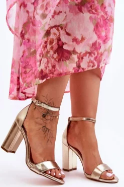 Sandały Na Obcasie Złote Individual