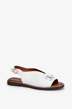 Sandały Na Płaskim Obcasie Z Ozdobą Eko Skóra Białe Tillireta