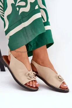 Sandały Na Płaskim Obcasie Z Ozdobą Eko Skóra Beżowe Tillireta