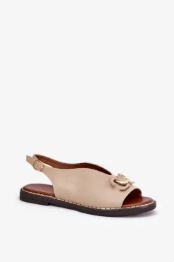 Sandały Na Płaskim Obcasie Z Ozdobą Eko Skóra Beżowe Tillireta