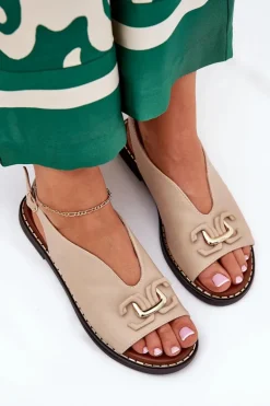 Sandały Na Płaskim Obcasie Z Ozdobą Eko Skóra Beżowe Tillireta