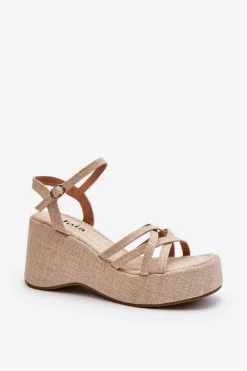 Sandały Na Platformie I Koturnie Jasnobeżowe Oporia