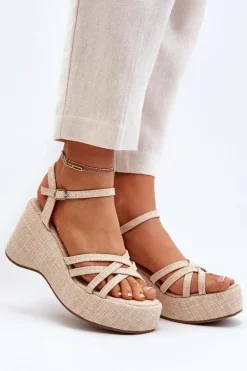 Sandały Na Platformie I Koturnie Jasnobeżowe Oporia
