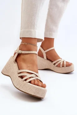 Sandały Na Platformie I Koturnie Jasnobeżowe Oporia