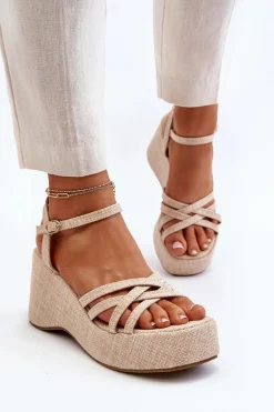 Sandały Na Platformie I Koturnie Jasnobeżowe Oporia