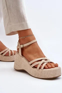 Sandały Na Platformie I Koturnie Jasnobeżowe Oporia