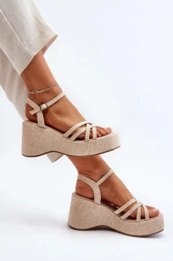 Sandały Na Platformie I Koturnie Jasnobeżowe Oporia