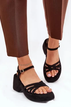 Sandały Na Platformie I Koturnie Z Eko Zamszu Czarne Nendal