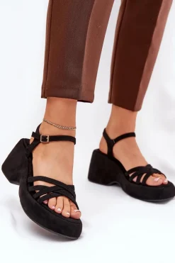 Sandały Na Platformie I Koturnie Z Eko Zamszu Czarne Nendal