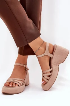 Sandały Na Platformie I Koturnie Z Eko Zamszu Beżowe Nendal