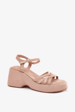 Sandały Na Platformie I Koturnie Z Eko Zamszu Beżowe Nendal