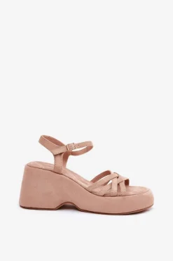 Sandały Na Platformie I Koturnie Z Eko Zamszu Beżowe Nendal