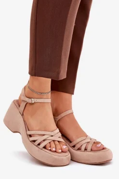 Sandały Na Platformie I Koturnie Z Eko Zamszu Beżowe Nendal