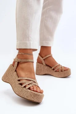 Sandały Na Platformie I Koturnie Beżowe Oporia