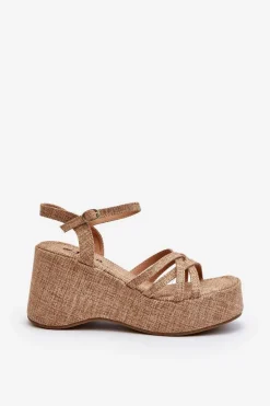 Sandały Na Platformie I Koturnie Beżowe Oporia