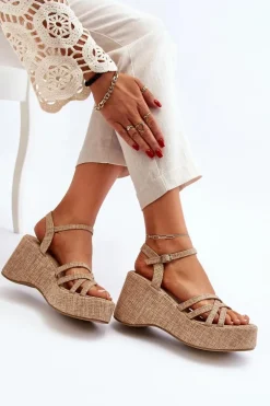 Sandały Na Platformie I Koturnie Beżowe Oporia
