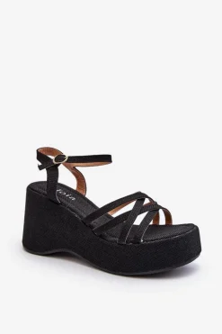 Sandały Na Platformie I Koturnie Czarne Oporia