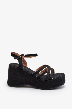 Sandały Na Platformie I Koturnie Czarne Oporia