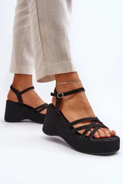 Sandały Na Platformie I Koturnie Czarne Oporia