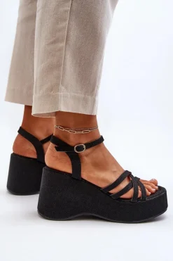 Sandały Na Platformie I Koturnie Czarne Oporia