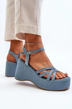 Sandały Na Platformie I Koturnie Niebieskie Oporia