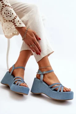 Sandały Na Platformie I Koturnie Niebieskie Oporia