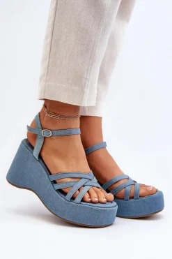 Sandały Na Platformie I Koturnie Niebieskie Oporia