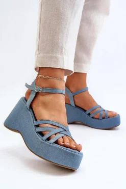Sandały Na Platformie I Koturnie Niebieskie Oporia