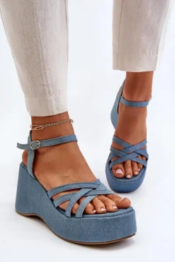 Sandały Na Platformie I Koturnie Niebieskie Oporia