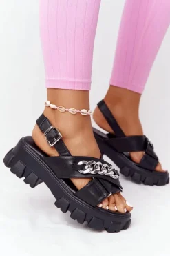 Sandały Na Platformie Z Łańcuchem Czarne Hollywood