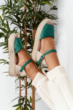 Sandały Na Platformie Z Plecionką Zielone Megara