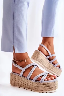 Sandały Na Platformie Z Plecionką Niebieskie Crazy In Love