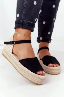 Sandały Na Platformie Z Plecionką Czarne Megara