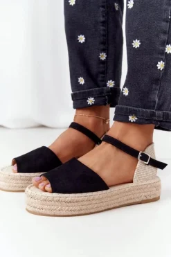 Sandały Na Platformie Z Plecionką Czarne Megara