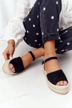 Sandały Na Platformie Z Plecionką Czarne Megara