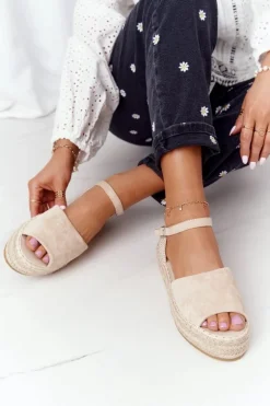 Sandały Na Platformie Z Plecionką Beżowe Megara