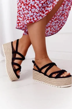 Sandały Na Platformie Z Plecionką Czarne Crazy In Love