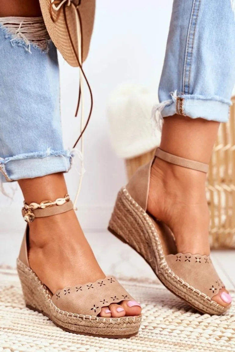 Sandały Na Plecionej Koturnie Beżowe Sagittarius