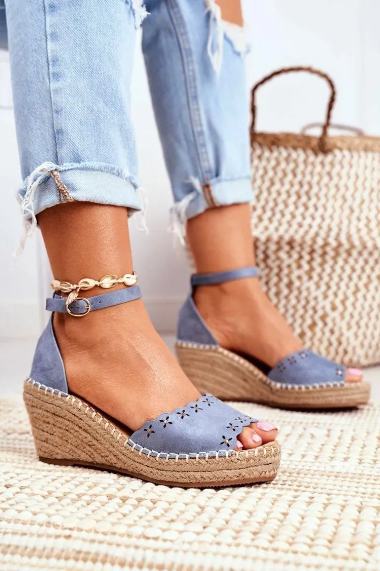 Sandały Na Plecionej Koturnie Niebieskie Sagittarius