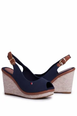Sandały Na Plecionej Koturnie Granatowe Tommy