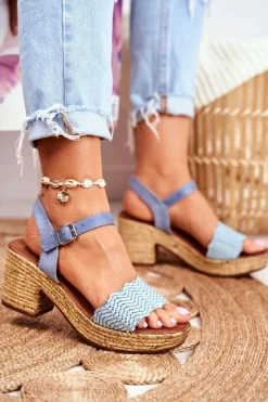 Sandały Na Plecionej Platformie Niebieskie Fobi