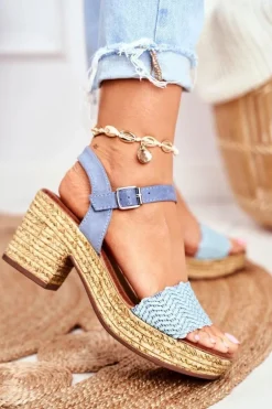 Sandały Na Plecionej Platformie Niebieskie Fobi