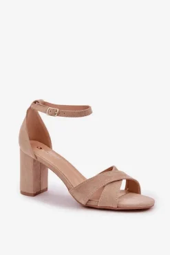 Sandały Na Słupkowym Obcasie Z Eko Zamszu Beżowe Saniffia