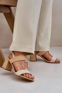 Sandały Na Słupkowym Obcasie Beżowe Afleeria