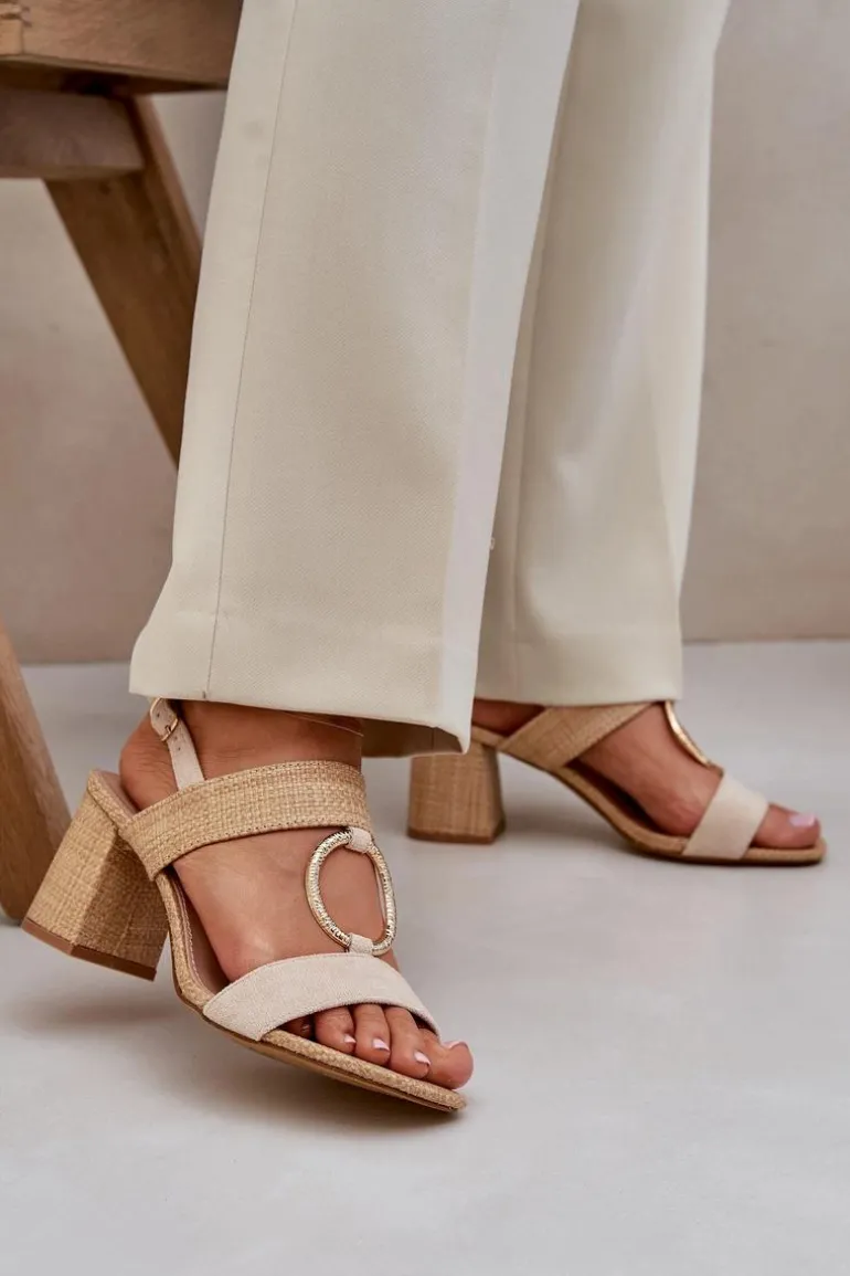 Sandały Na Słupkowym Obcasie Beżowe Afleeria