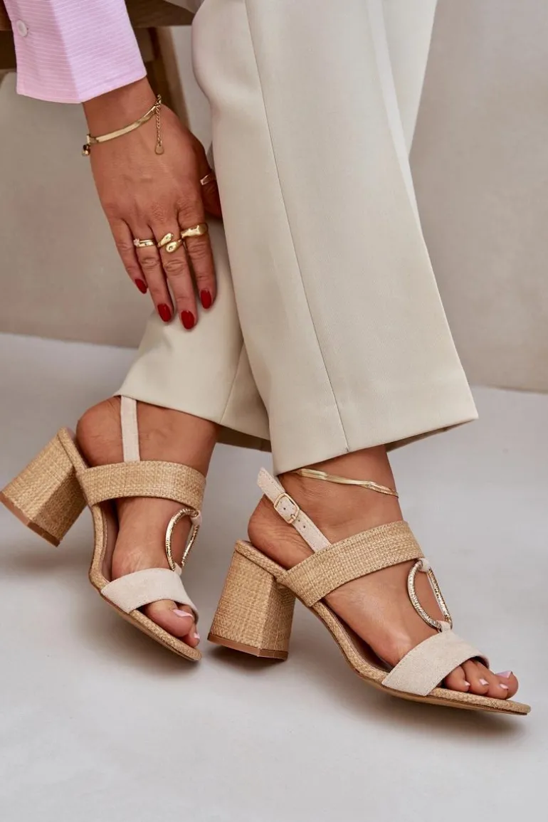 Sandały Na Słupkowym Obcasie Beżowe Afleeria